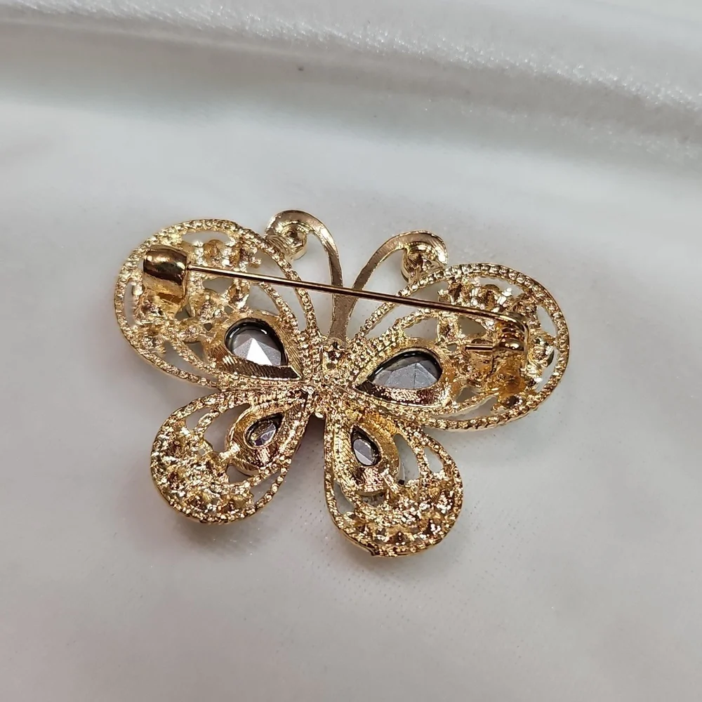 Women's Gold Tone Colorful Crystal Butterfly Brooch Retro Style Pin Rhinestones